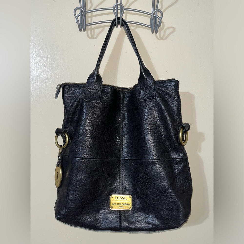Fossil Black Leather Tote Bag